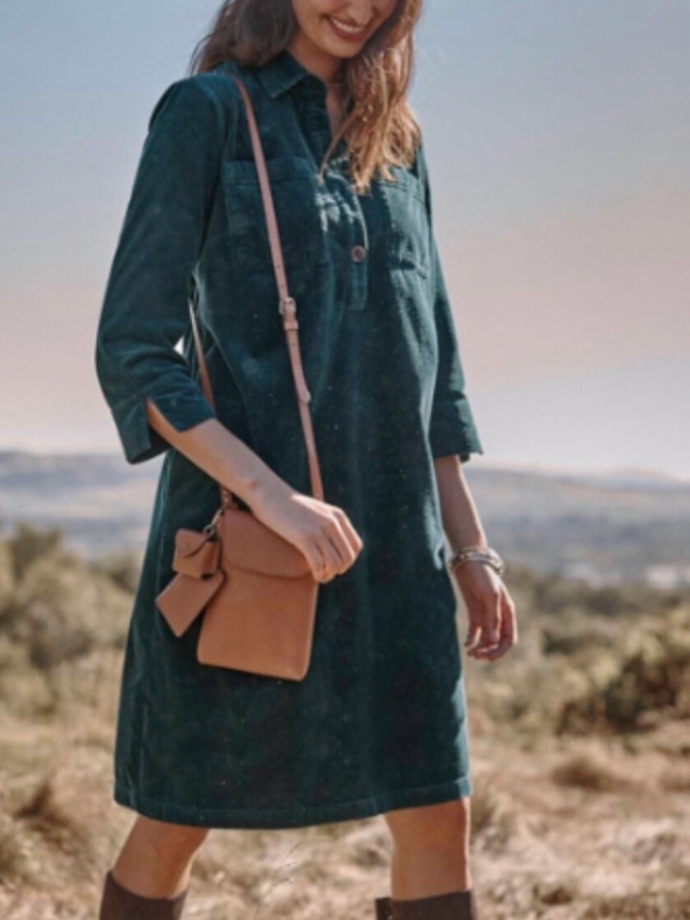 J. Jill Teal Corduroy Midi Shirt Dress